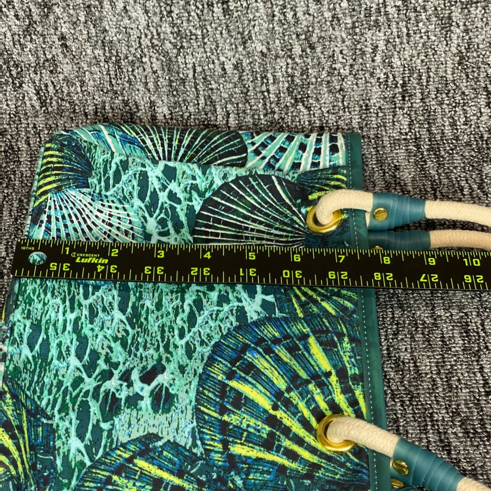 Palm Island Sea Turtle Seashell Tote Bag Pouch Set Teal Blue Beach Rope Handle - Picture 13 of 16